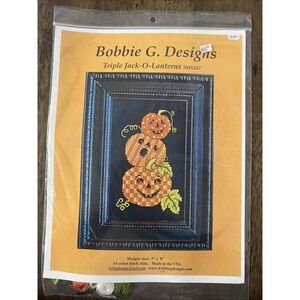 Bobbi G Designs Cross Stitch Kit Triple Jack O Lanterns #MS147 Brand New